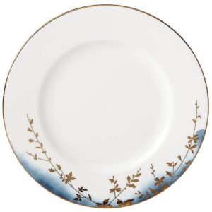 Blue Rim Wildflower Dinner Plate with Gold Leaf