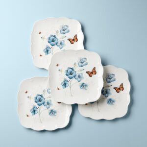 Square Butterfly Floral Dinner Plates, Set of 4